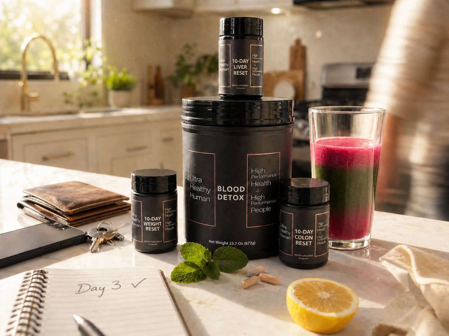10-Day Reset Program kit on a morning kitchen counter