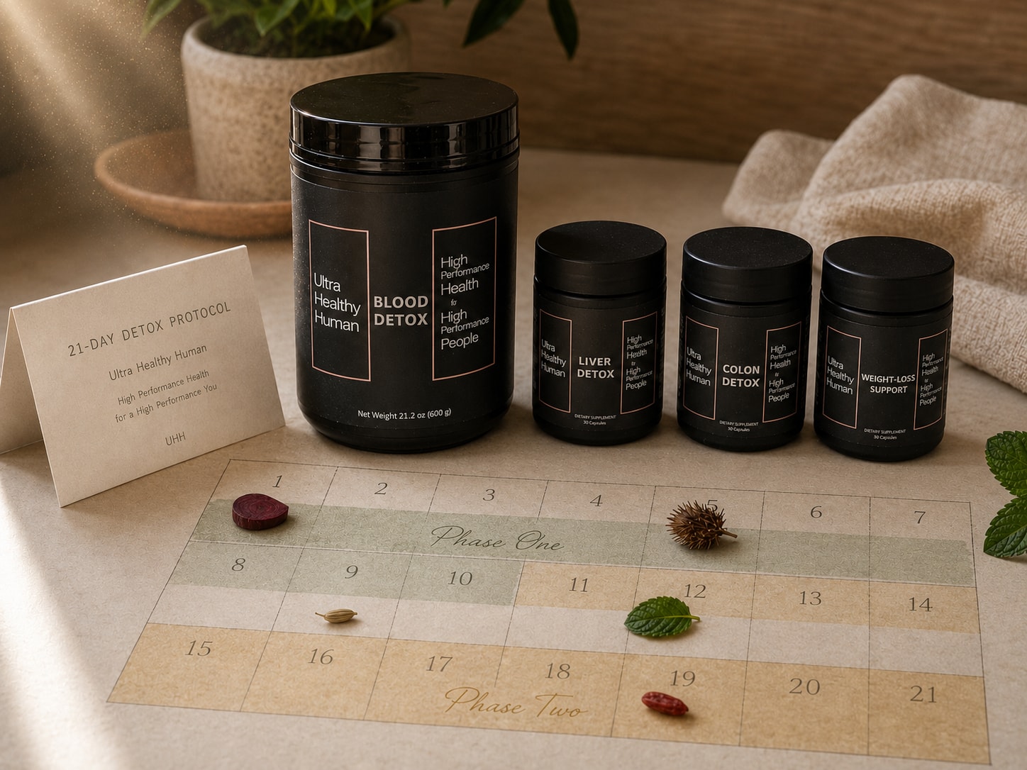 21-day detox protocol calendar with Phase One and Phase Two