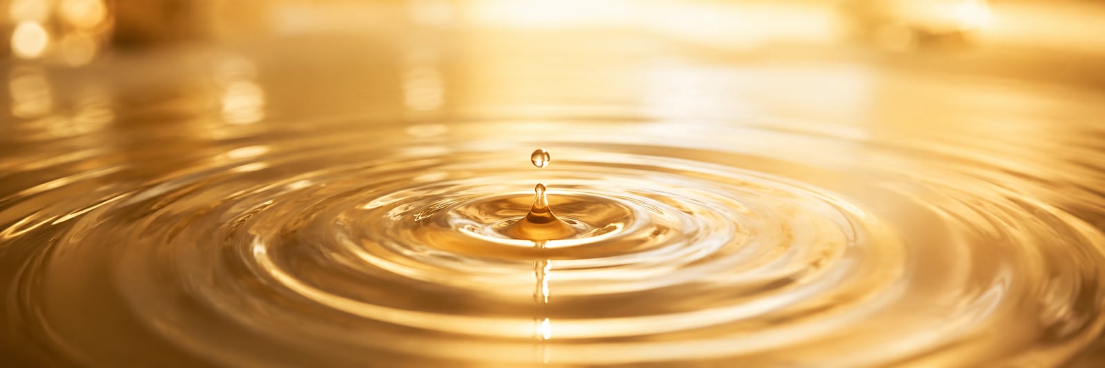 Golden ripples spreading from a single drop, replenishment moving outward