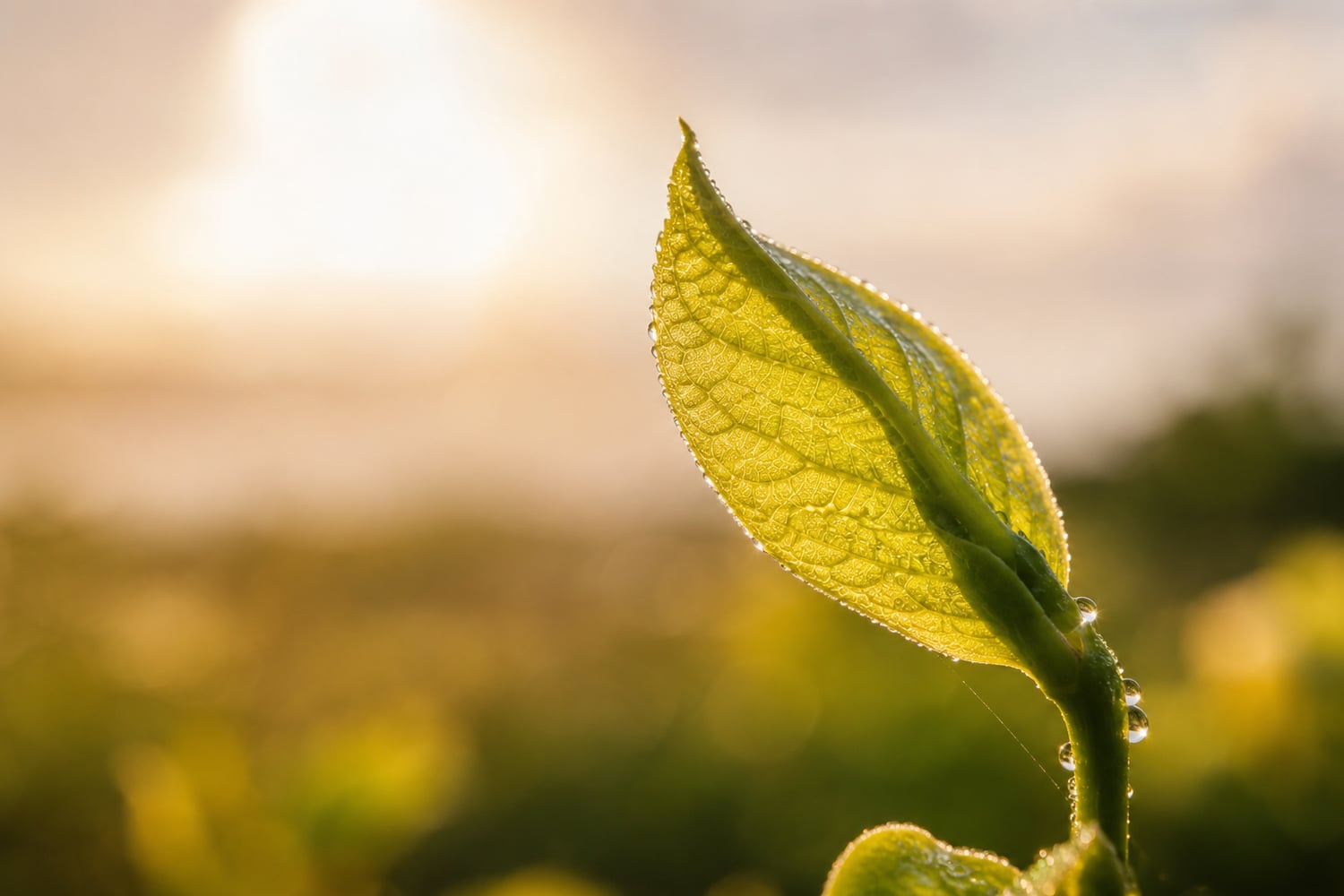 A single new green shoot glowing in warm light, a symbol of renewal and vitality